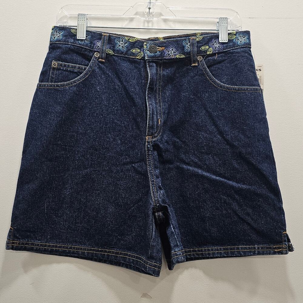 SO NEW W/TAG VINTAGE Y2K Jean Shorts Floral Embroidered Girls 16.5 Kohls Stain
